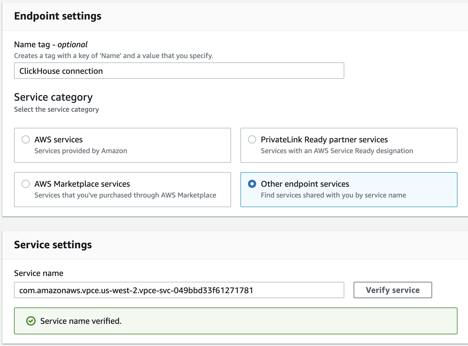 Endpoint settings